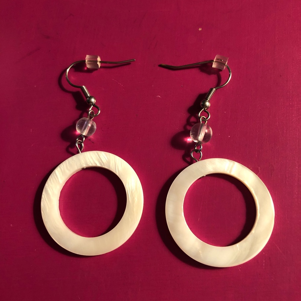 NWOT - Mother of Pearl Drop Hoop Earrings